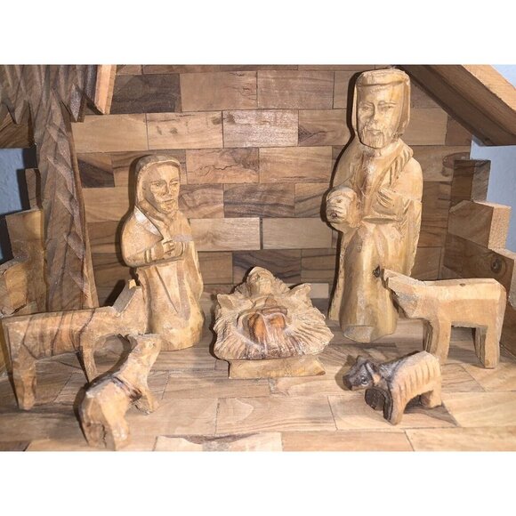 Hand Carved Nativity Set , Olive Wood, 13 Pcs. The Holy Land Bethlehem - Picture 2 of 9